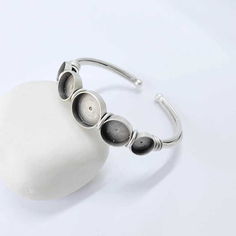 Adjustable Bracelet Blank, Multi Bezel Cuff, 8mm 10mm 12mm Round Settings, Bracelet Base, G37856