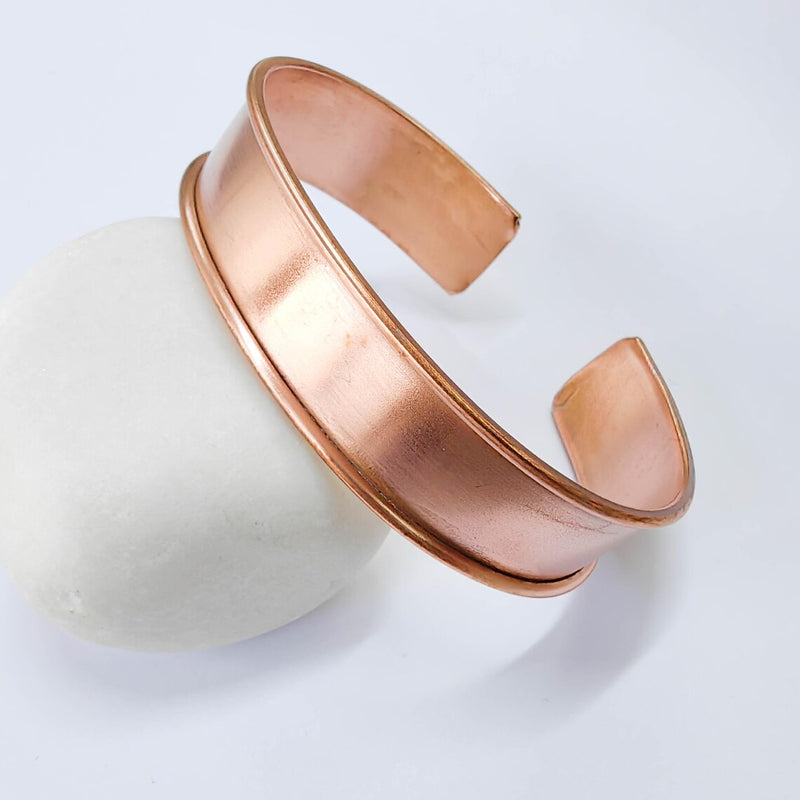 Raw Copper Cuff Bracelet, 15mm Wide Adjustable Bangle, Open Back Design, G37855