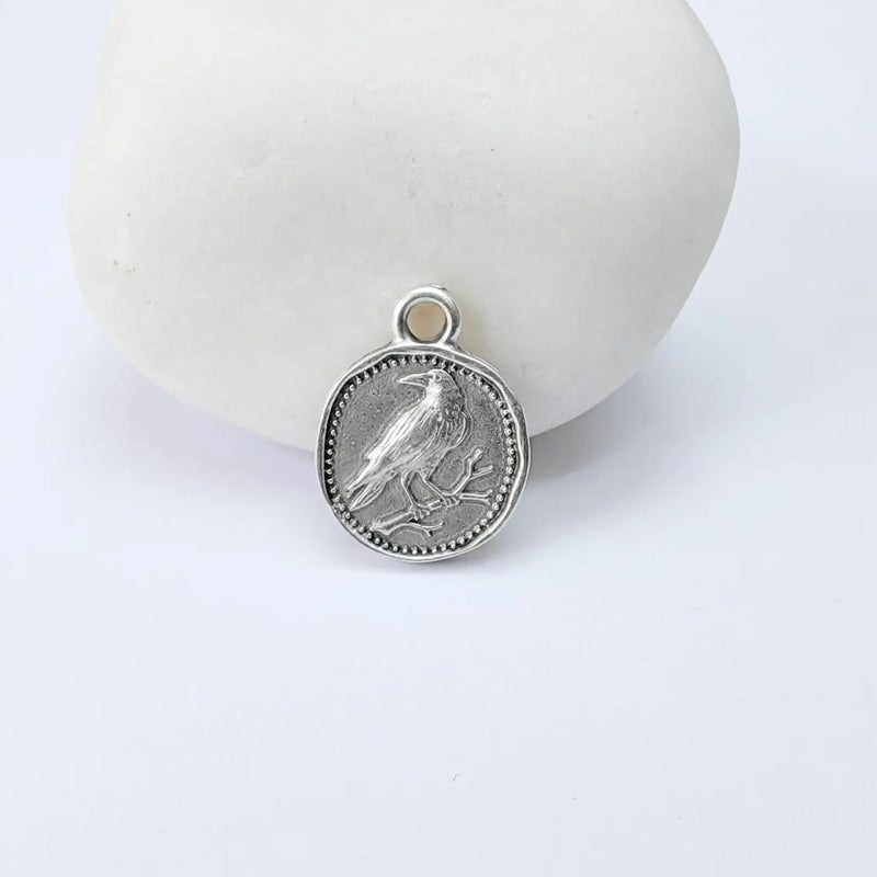 4 Pcs Raven Bird Charm Pendant, Double Sided Animal Design, Antique Silver Plated, 16x13mm, G37932