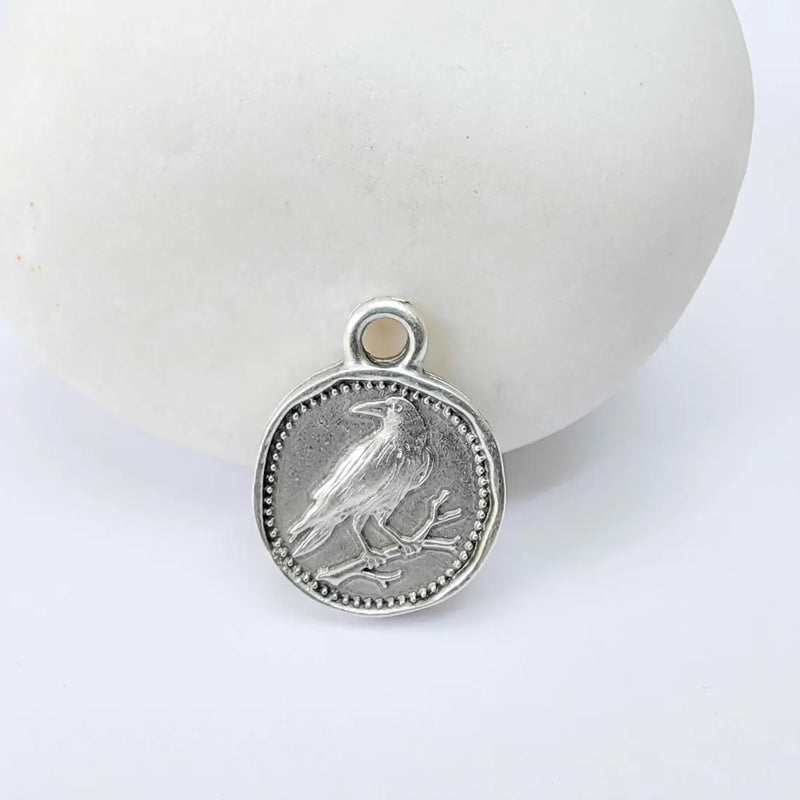 4 Pcs Raven Bird Charm Pendant, Double Sided Animal Design, Antique Silver Plated, 16x13mm, G37932