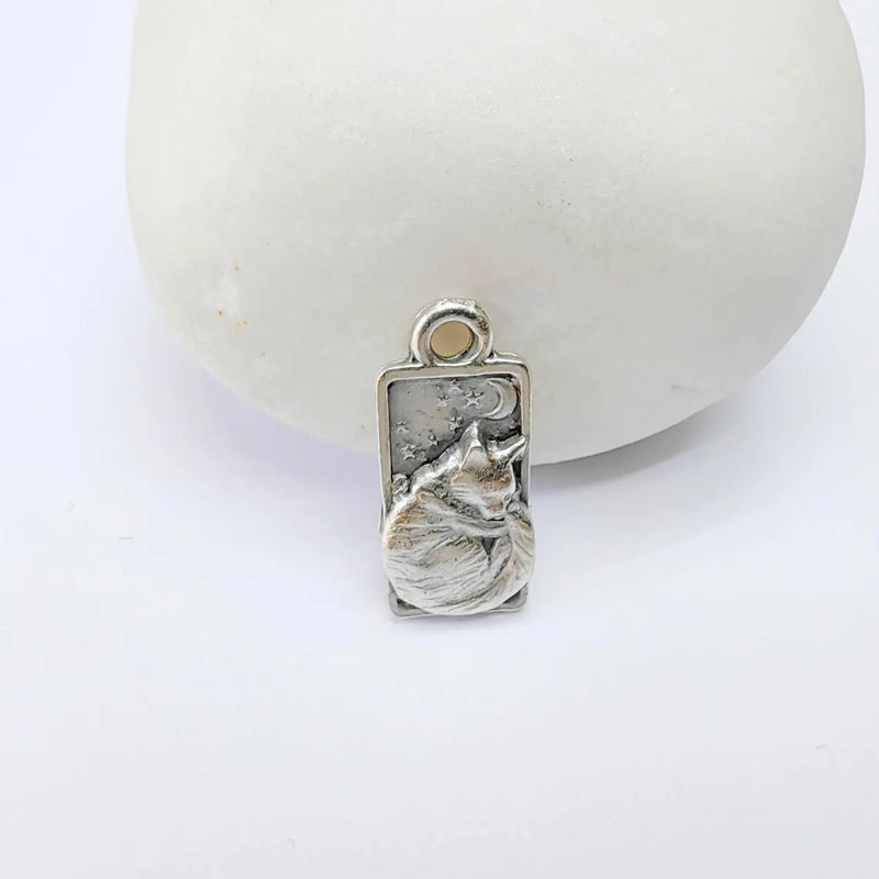 2 Pcs Sleeping Cat Charm Pendant, Moon and Stars Design, Antique Silver Plated, 18x8mm, G38179