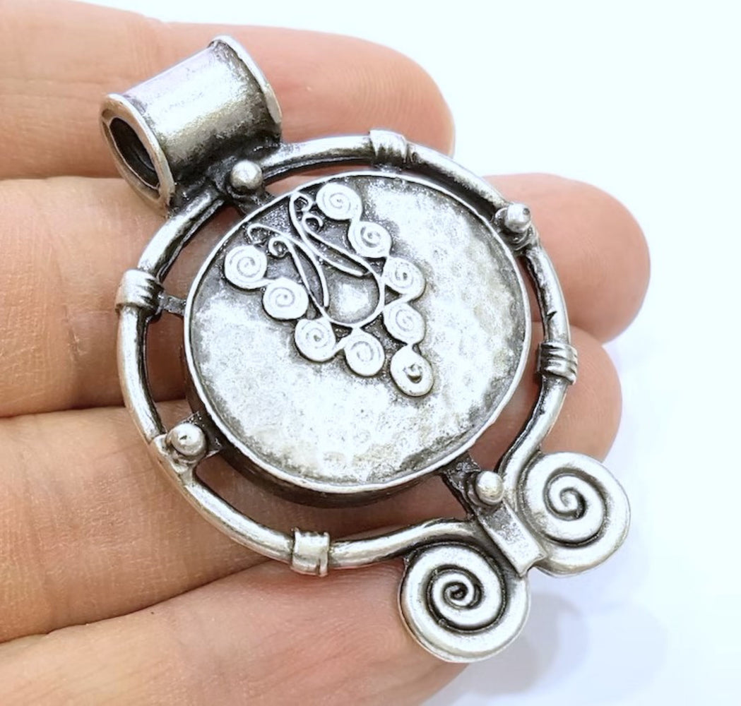Antique Silver Tribal Pendants Ethnic Pendant (54x40mm) Antique Silver Plated G6681