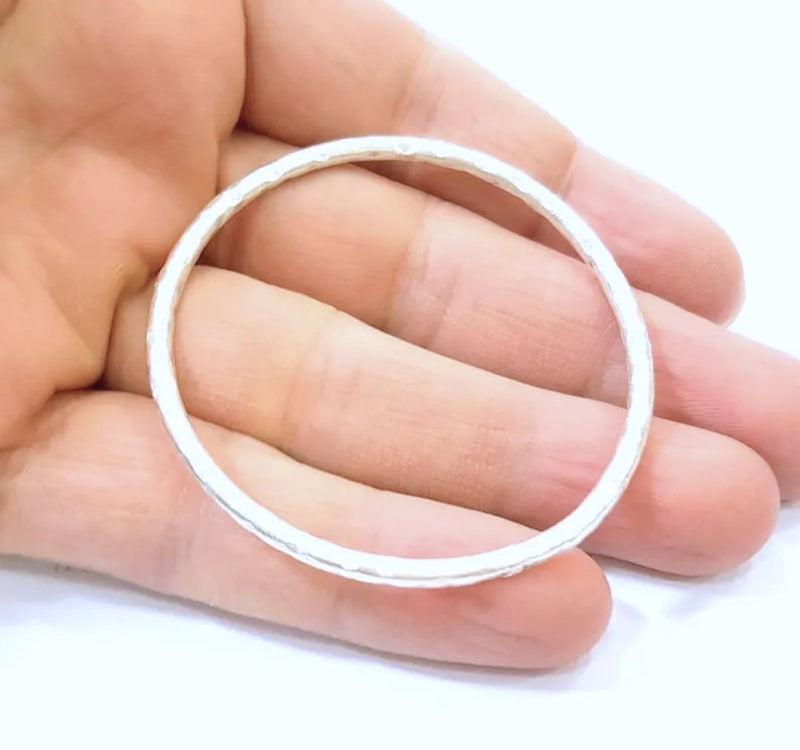 2 Silver Pendant Antique Silver Circle Pendants  (68mm)  G7081