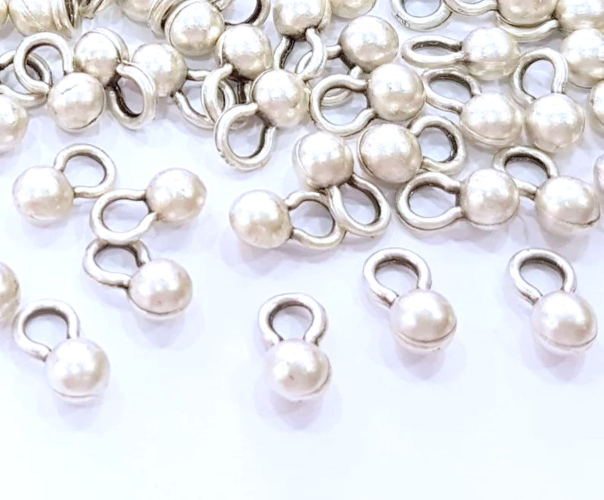 25 Silver Ball Charms Antique Silver Plated Charms (5x9mm) G8080