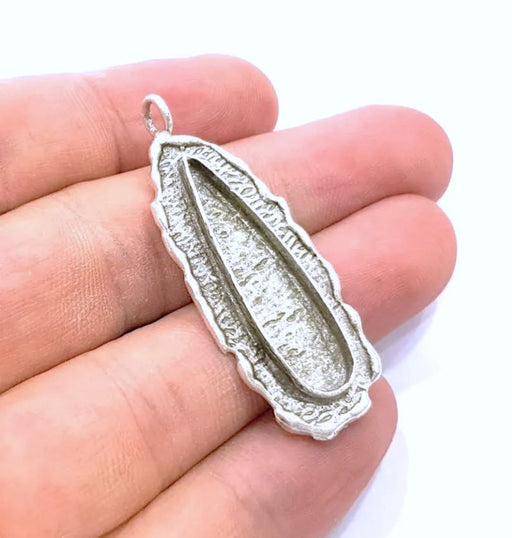 Silver Pendant Blank Mosaic Base Blank inlay Blank Necklace Blank Resin Blank Mountings Antique Silver Plated Brass ( 49x19mm )  G8835