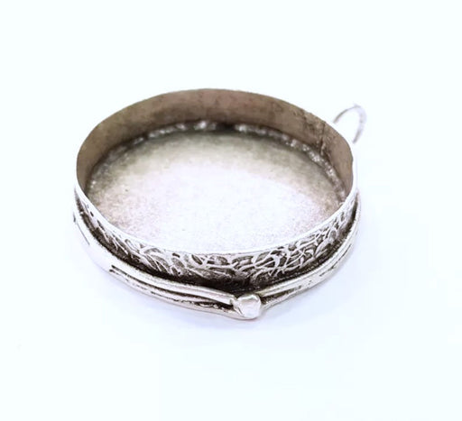 Silver Pendant Blank Bezel Base Setting Necklace Blank Resin Blank Mountings Antique Silver Plated Brass ( 40mm )  G8468