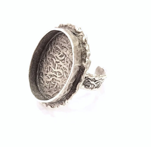 Silver Ring Setting Resin Ring Blank Cabochon Base inlay Ring Mounting Adjustable Ring Base Bezel (25x18mm)Antique Silver Plated Brass G9113