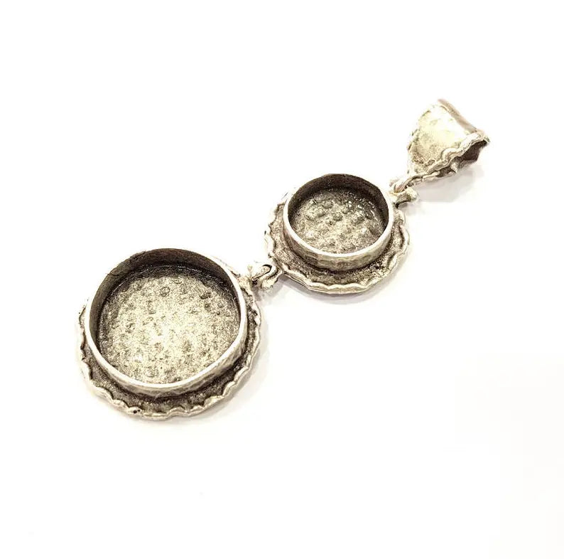 Silver Pendant Blank Resin Blank Mosaic Base Blank inlay Blank Necklace Blank Mountings Antique Silver Plated Brass (67x24mm ) G33681