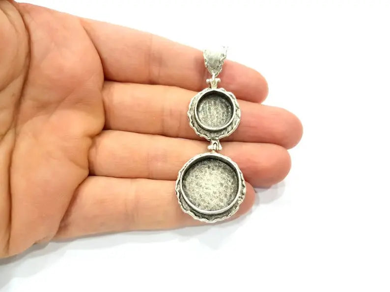 Silver Pendant Blank Resin Blank Mosaic Base Blank inlay Blank Necklace Blank Mountings Antique Silver Plated Brass (67x24mm ) G33681