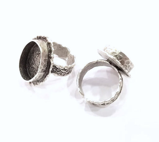 Silver Ring Setting Blank Resin Ring Cabochon Base inlay Ring Mounting Adjustable Ring Base Bezel (18x13mm)Antique Silver Plated Brass G9850