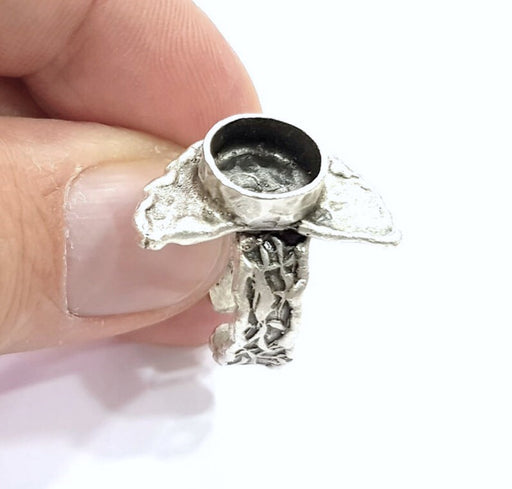 Silver Ring Setting Resin Ring Blank Cabochon Base inlay Ring Mounting Adjustable Ring Base Bezel (10mm)Antique Silver Plated Brass G9116
