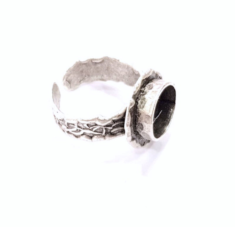 Silver Ring Setting Resin Ring Blank Cabochon Base inlay Ring Mounting Adjustable Ring Base Bezel (10mm)Antique Silver Plated Brass G11908