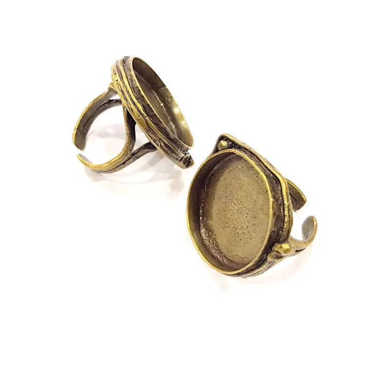 Antique Bronze Ring Blank Ring Setting inlay Blank Mosaic Bezel Base Cabochon Mountings (24mm Blank ) Antique Bronze Plated Brass G17862