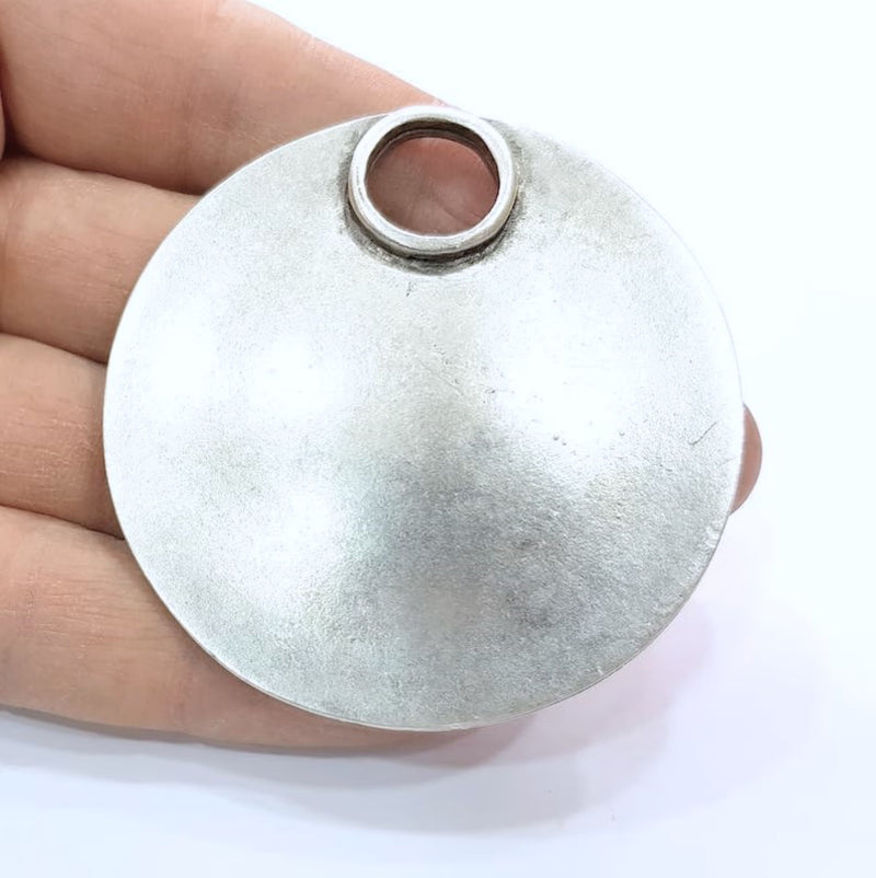 Large Round Pendant Silver Pendant Antique Silver Plated Metal (60mm) G12045