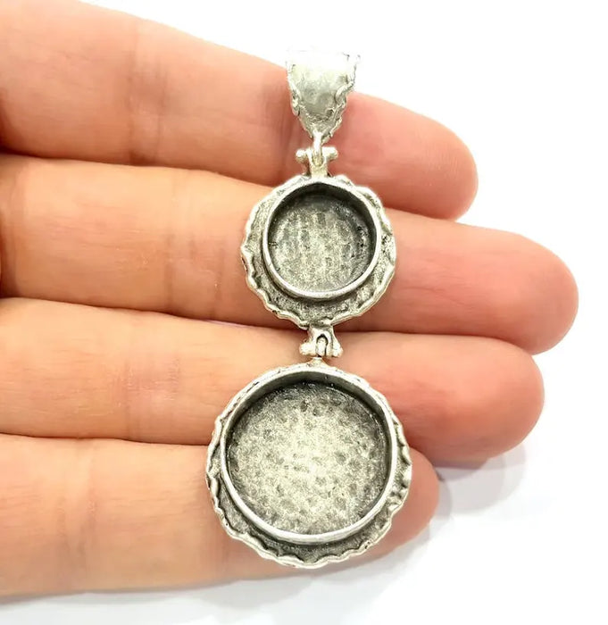 Silver Pendant Blank Resin Blank Mosaic Base Blank inlay Blank Necklace Blank Mountings Antique Silver Plated Brass (67x24mm ) G33681