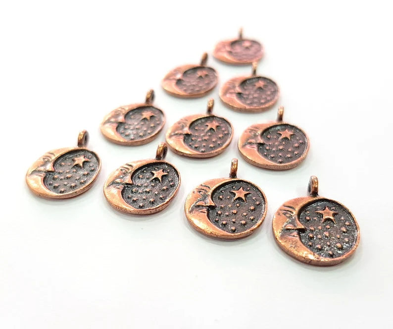 10 Moon Charm Antique Copper Charm Antique Copper Plated Metal (13mm) G17863