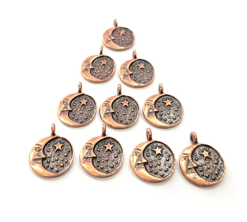 10 Moon Charm Antique Copper Charm Antique Copper Plated Metal (13mm) G17863