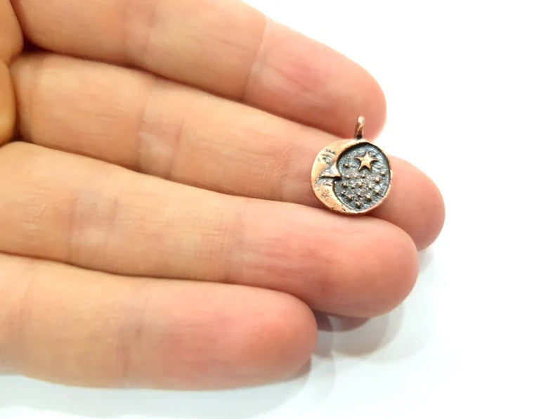 10 Moon Charm Antique Copper Charm Antique Copper Plated Metal (13mm) G17863