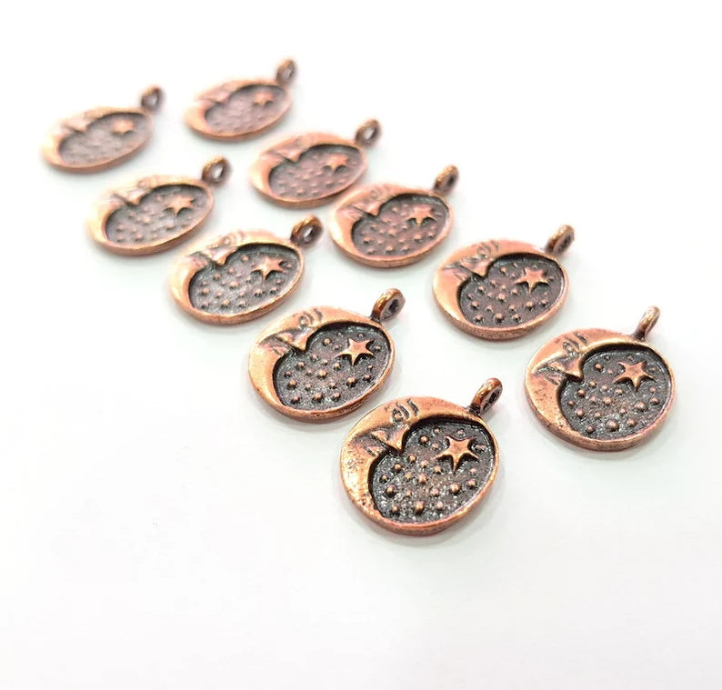 10 Moon Charm Antique Copper Charm Antique Copper Plated Metal (13mm) G17863