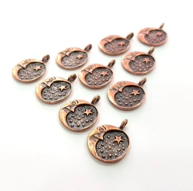 10 Moon Charm Antique Copper Charm Antique Copper Plated Metal (13mm) G17863
