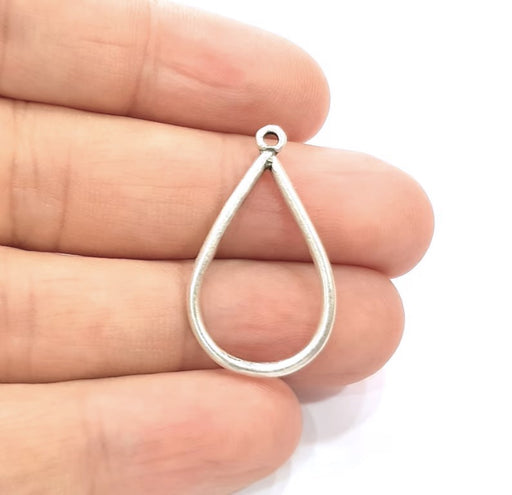 10 Teardrop Charm Antique Silver Plated Metal (32x18mm) G16100