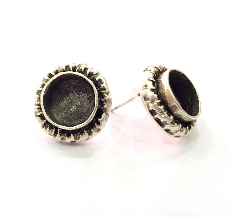 Earring Blank Base Settings Silver Resin Blank Cabochon Base inlay Blank Mountings Antique Silver Plated Brass (10mm blank) G34720