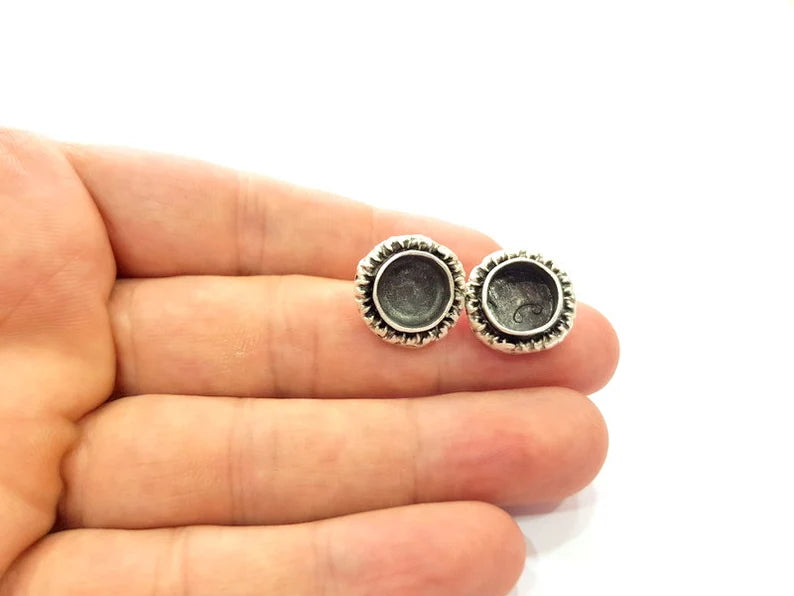 Earring Blank Base Settings Silver Resin Blank Cabochon Base inlay Blank Mountings Antique Silver Plated Brass (10mm blank) G34720