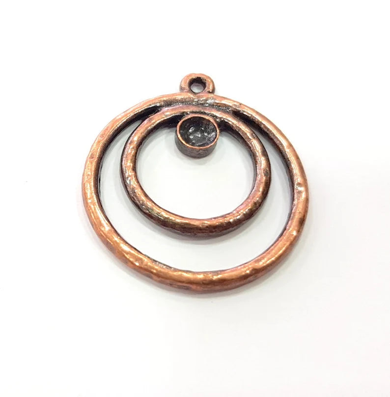 2 Copper Pendant Blank Mountings Antique Copper Plated Metal ( 4 mm round blank) G17792