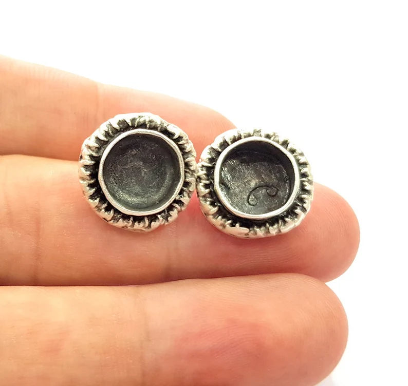 Earring Blank Base Settings Silver Resin Blank Cabochon Base inlay Blank Mountings Antique Silver Plated Brass (10mm blank) G34720