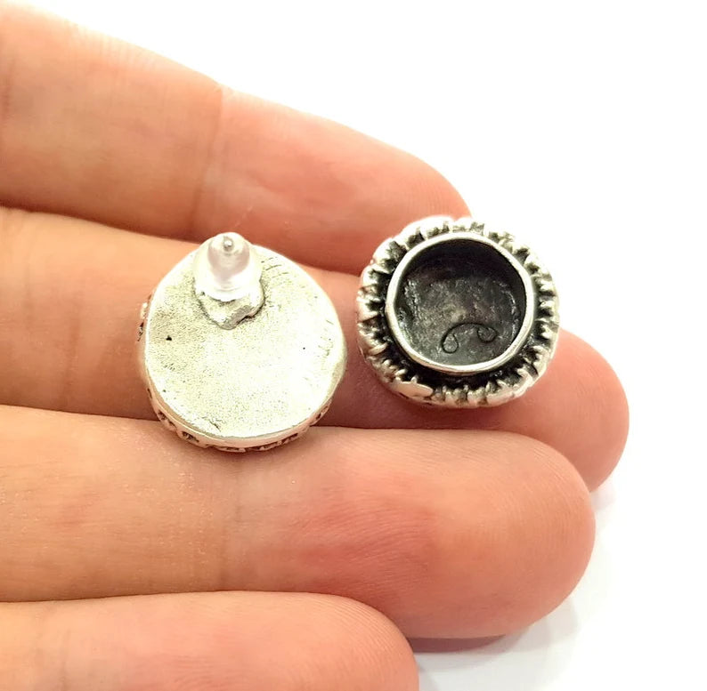 Earring Blank Base Settings Silver Resin Blank Cabochon Base inlay Blank Mountings Antique Silver Plated Brass (10mm blank) G34720