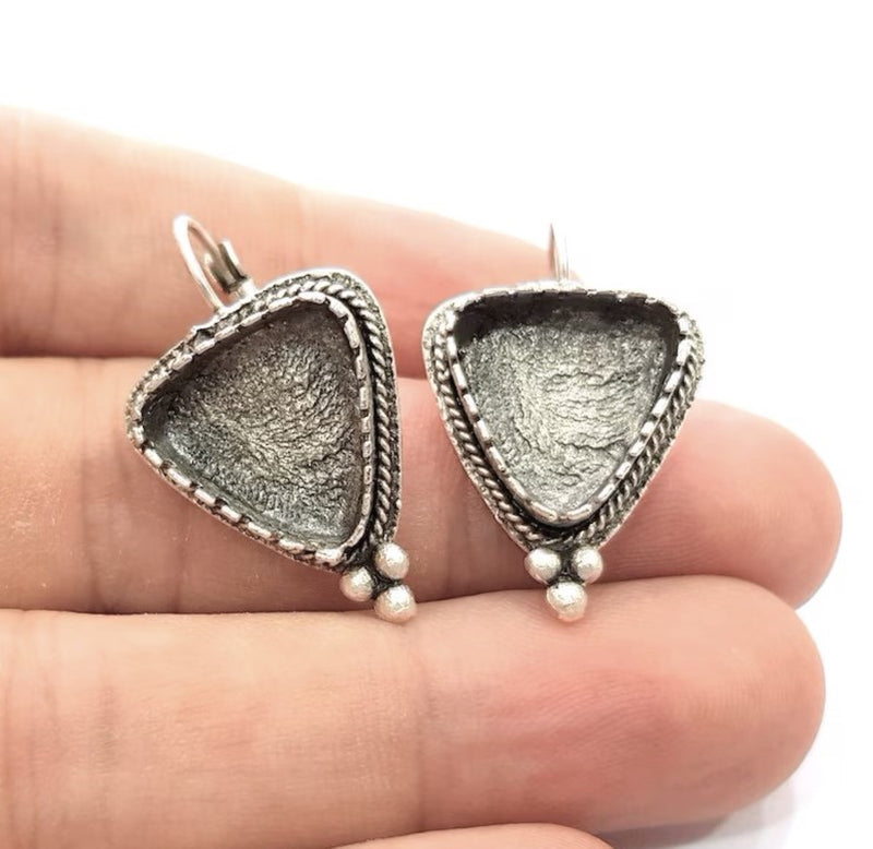 Earring Blank Base Settings Silver Resin Blank Cabochon Base inlay Blank Mountings Antique Silver Plated Brass (15x15mm blank) 1 Set  G24801