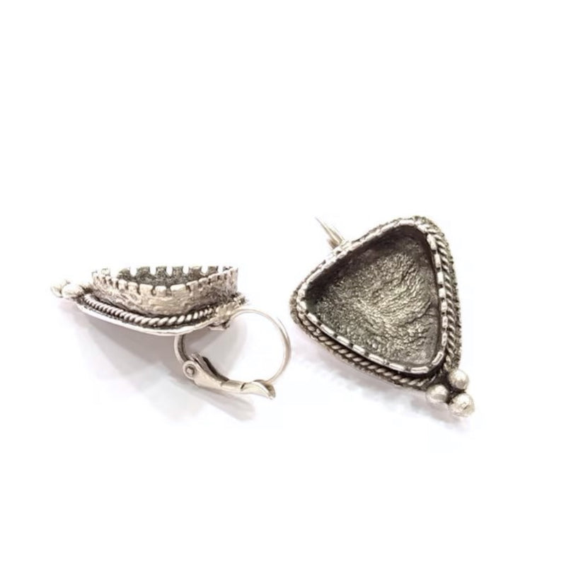 Earring Blank Base Settings Silver Resin Blank Cabochon Base inlay Blank Mountings Antique Silver Plated Brass (15x15mm blank) 1 Set  G24801