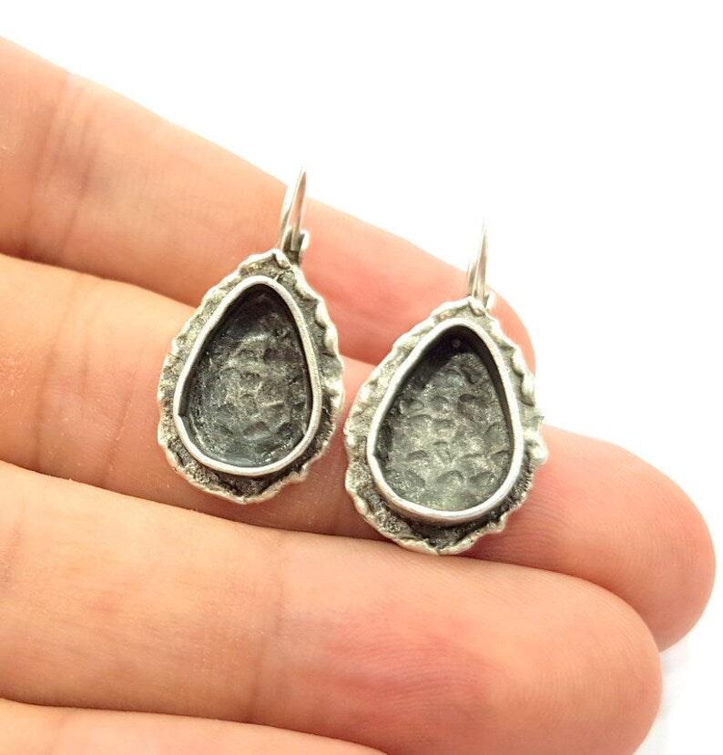 Earring Blank Base Settings Silver Resin Blank Cabochon Base inlay Blank Mountings Antique Silver Plated Brass (14x10mm blank) G34464
