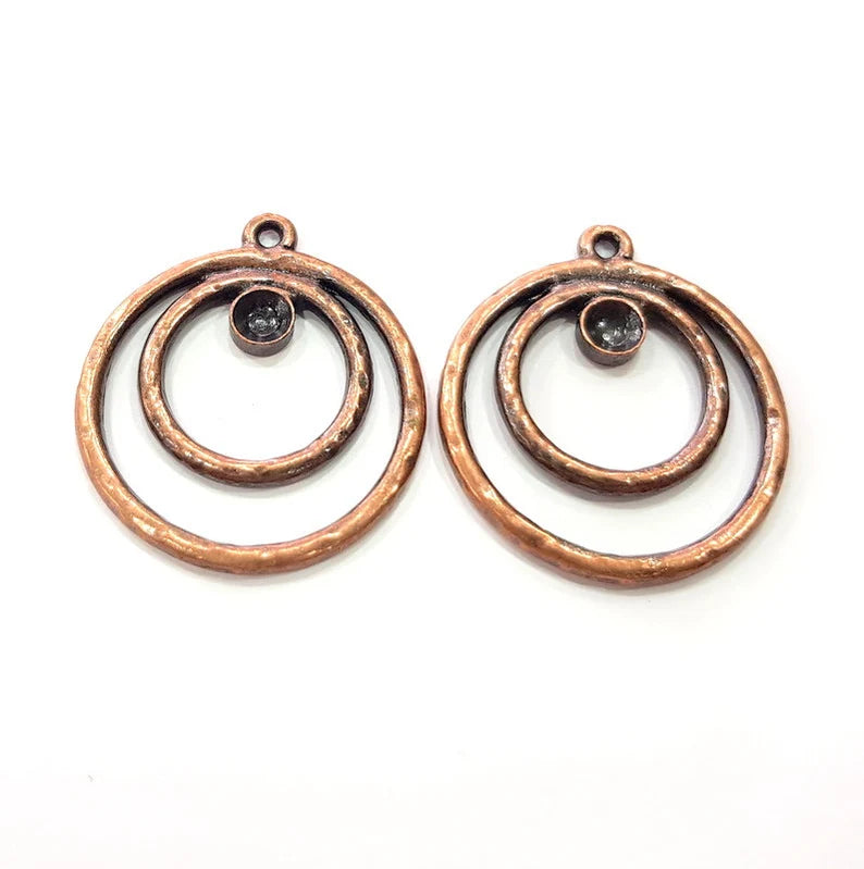 2 Copper Pendant Blank Mountings Antique Copper Plated Metal ( 4 mm round blank) G17792