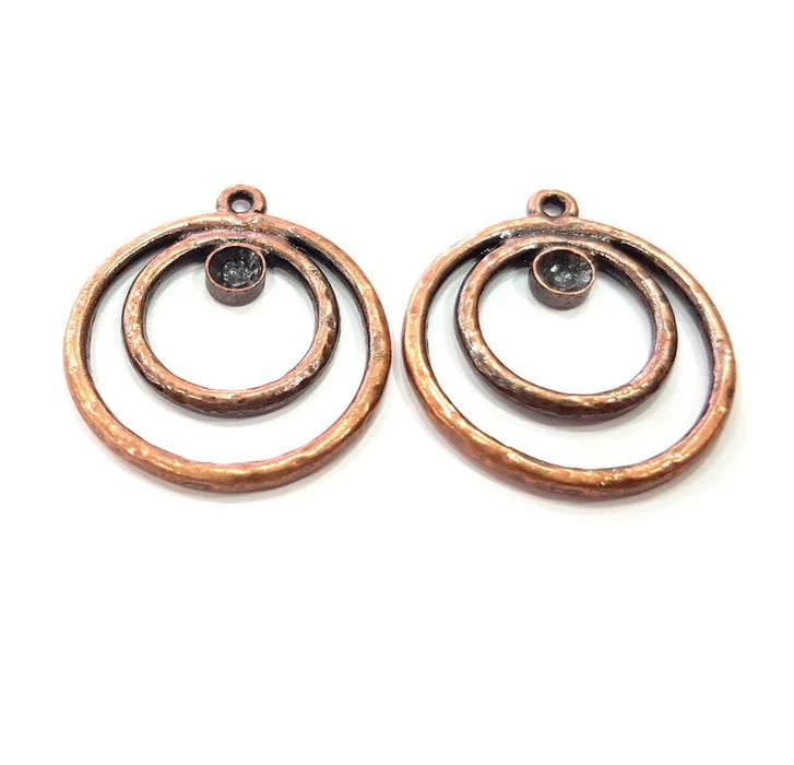 2 Copper Pendant Blank Mountings Antique Copper Plated Metal ( 4 mm round blank) G17792