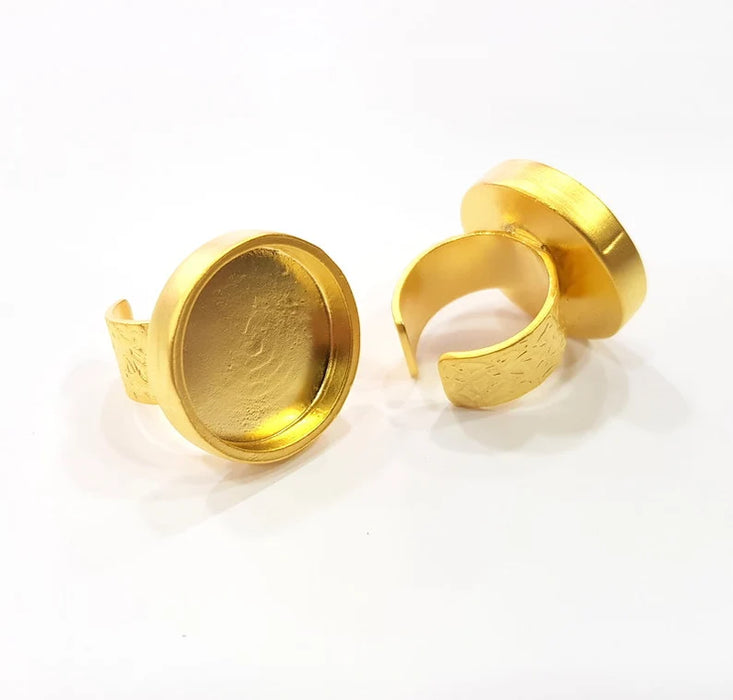 Gold Ring Blank Setting Cabochon Base inlay Ring Backs Mounting Adjustable Ring Base Bezel (22mm blank ) Gold Plated Metal G17868