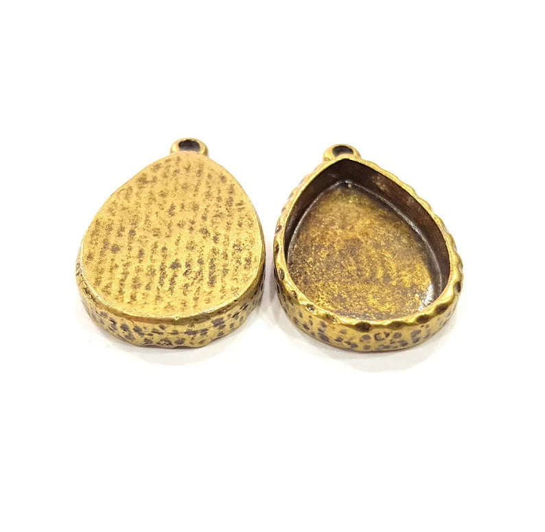 2 Hammered Base Resin Base Pendant Blank inlay Blank Mosaic Blank Bezel Setting Mountings Antique Bronze Plated Metal (25x18mm blank) G18717
