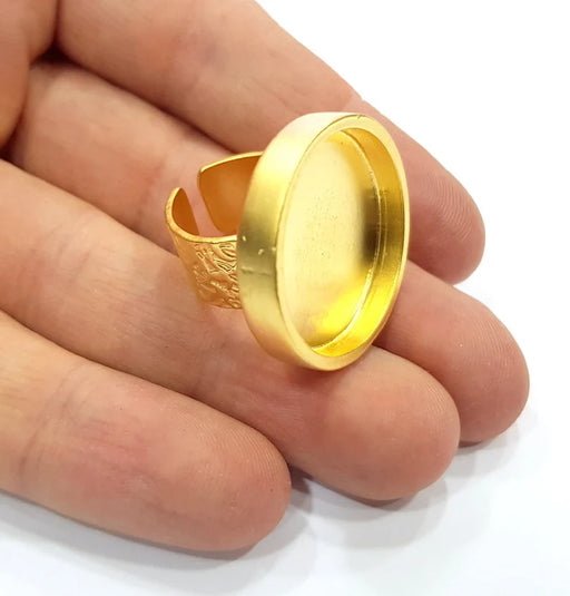 Gold Ring Base Blank Setting Cabochon Base inlay Ring Backs Mounting Adjustable Ring Base Bezel (25mm blank ) Gold Plated Metal G15854