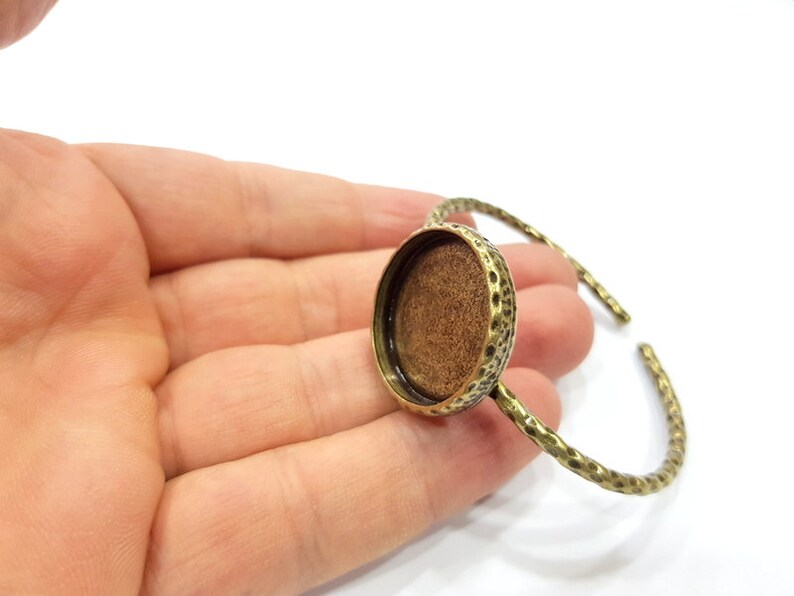 Bracelet Blank Cuff Bezel Resin Bangle inlay Blank Glass Cabochon Base Bezel Hammered Adjustable Antique Bronze Bracelet (25mm ) G15988