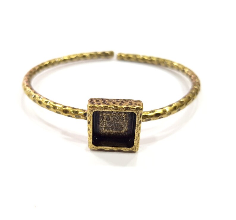 Bracelet Blank Cuff Bezel Resin Cuff inlay Blank Glass Cabochon Base Bezel Hammered Adjustable Antique Bronze Bracelet (10x10mm ) G15993