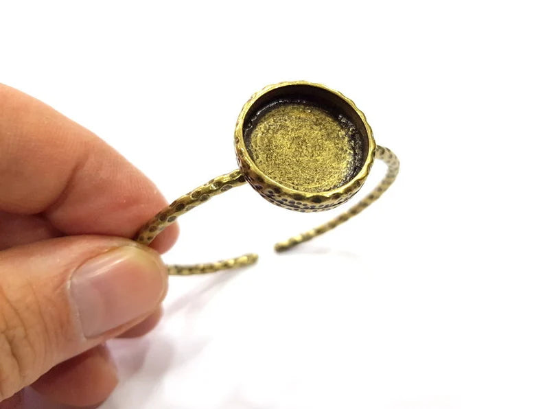 Bracelet Blank Cuff Bezel Resin Bangle inlay Blank Glass Cabochon Base Bezel Hammered Adjustable Antique Bronze Bracelet (20mm ) G15996