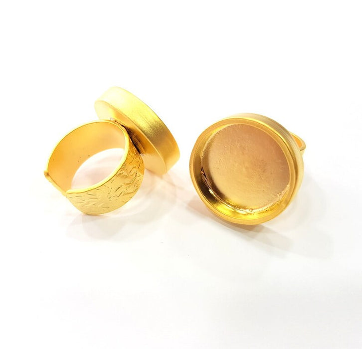 Gold Ring Base Blank Setting Cabochon Base inlay Ring Backs Mounting Adjustable Ring Base Bezel (20mm blank ) Gold Plated Metal G34198