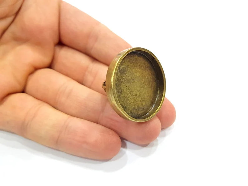 Antique Bronze Ring Blank Setting Cabochon Base inlay Ring Backs Mounting Adjustable Ring Bezel (30mm blank) Antique Bronze Plated G33965