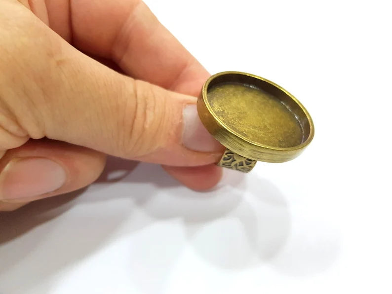 Antique Bronze Ring Blank Setting Cabochon Base inlay Ring Backs Mounting Adjustable Ring Bezel (30mm blank) Antique Bronze Plated G33965