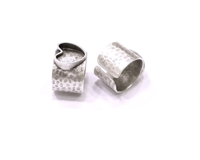 10 pcs Silver Ring Setting Resin Ring Blank Cabochon Ring Mounting Adjustable Ring Base Bezel (12 mm)Antique Silver Plated Brass  G21648