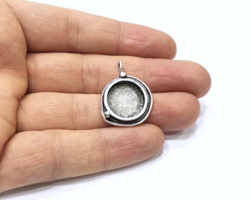 Silver Pendant Blank Mosaic Base Blank inlay Blank Necklace Blank Resin Blank Antique Silver Plated Brass ( 15mm round blank)  G16477