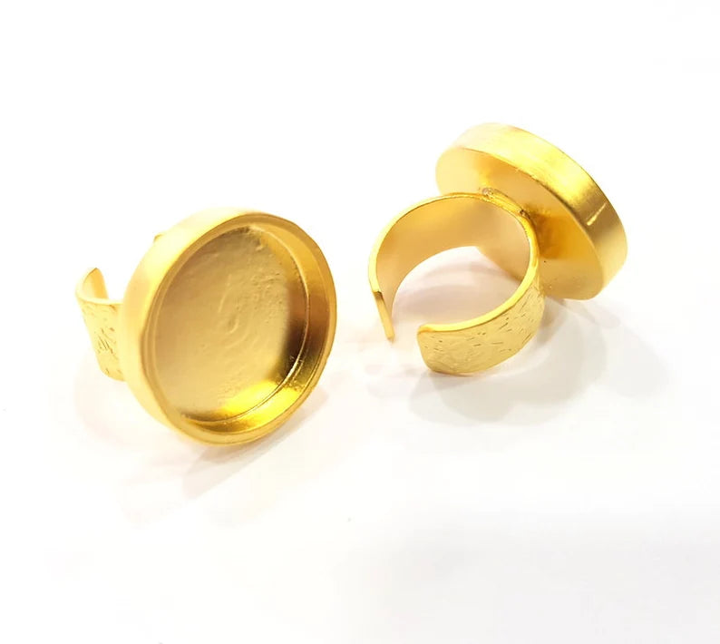 Gold Ring Blank Setting Cabochon Base inlay Ring Backs Mounting Adjustable Ring Base Bezel (22mm blank ) Gold Plated Metal G17868