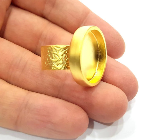 Gold Ring Blank Setting Cabochon Base inlay Ring Backs Mounting Adjustable Ring Base Bezel (22mm blank ) Gold Plated Metal G17868