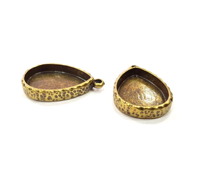 2 Hammered Base Resin Base Pendant Blank inlay Blank Mosaic Blank Bezel Setting Mountings Antique Bronze Plated Metal (25x18mm blank) G18717