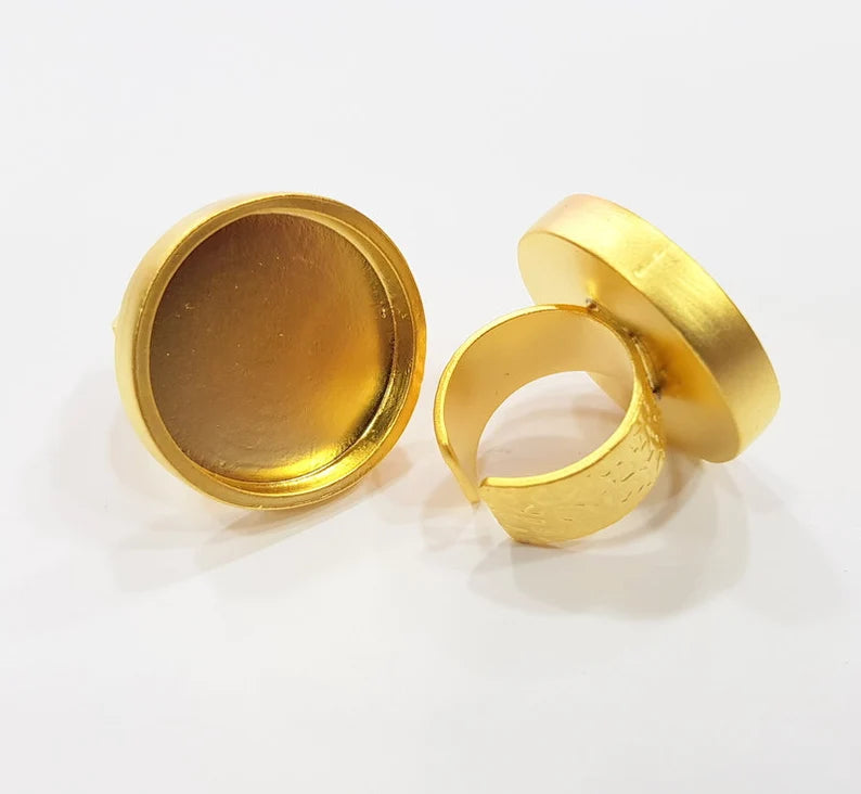 Gold Ring Base Blank Setting Cabochon Base inlay Ring Backs Mounting Adjustable Ring Base Bezel (25mm blank ) Gold Plated Metal G15854